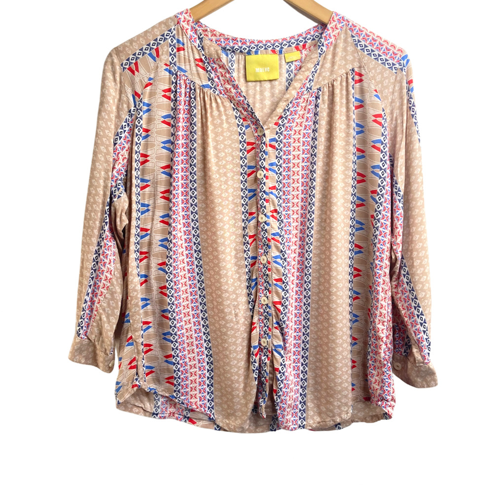 Anthro Maeve Sunset District Button 3/4 Geo Top Small